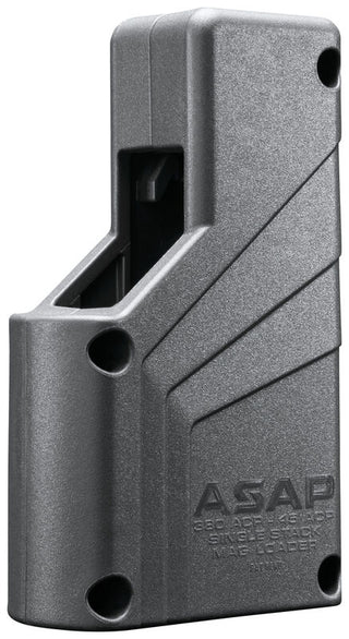 The Butler Creek ASAP™ Universal Single Stack Magazine Loader is powerful enough to easily handle single stacks from 9mm to .45 ACP. Load up magazines in one swift move: push the loader down, slide the round under the feed lips, and lift up - done! Just like that, bullet seated and mag full.