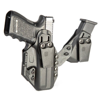 The Stache holster is an ambidextrous and modular inside-the-waistband (IWB) concealed carry holster that’s made in America. This Stache Premium kit comes with the holster, the Magazine Carrier, and Concealment Claw for added value.